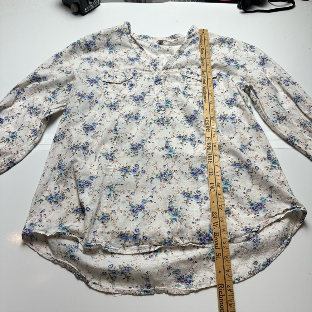 Eden & Olivia Floral Peasant Blouse Cottagecore Prairie Cotton Top Blue Cream XL - Picture 5 of 11